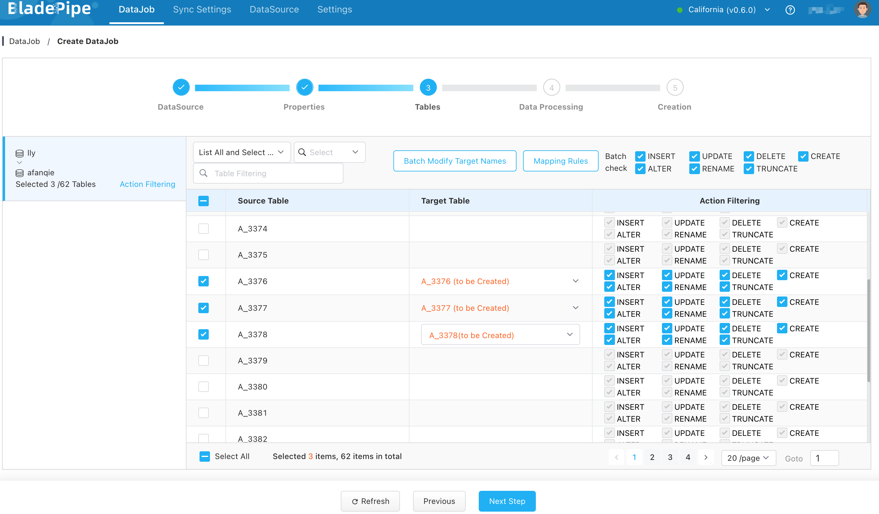 Выбор таблиц