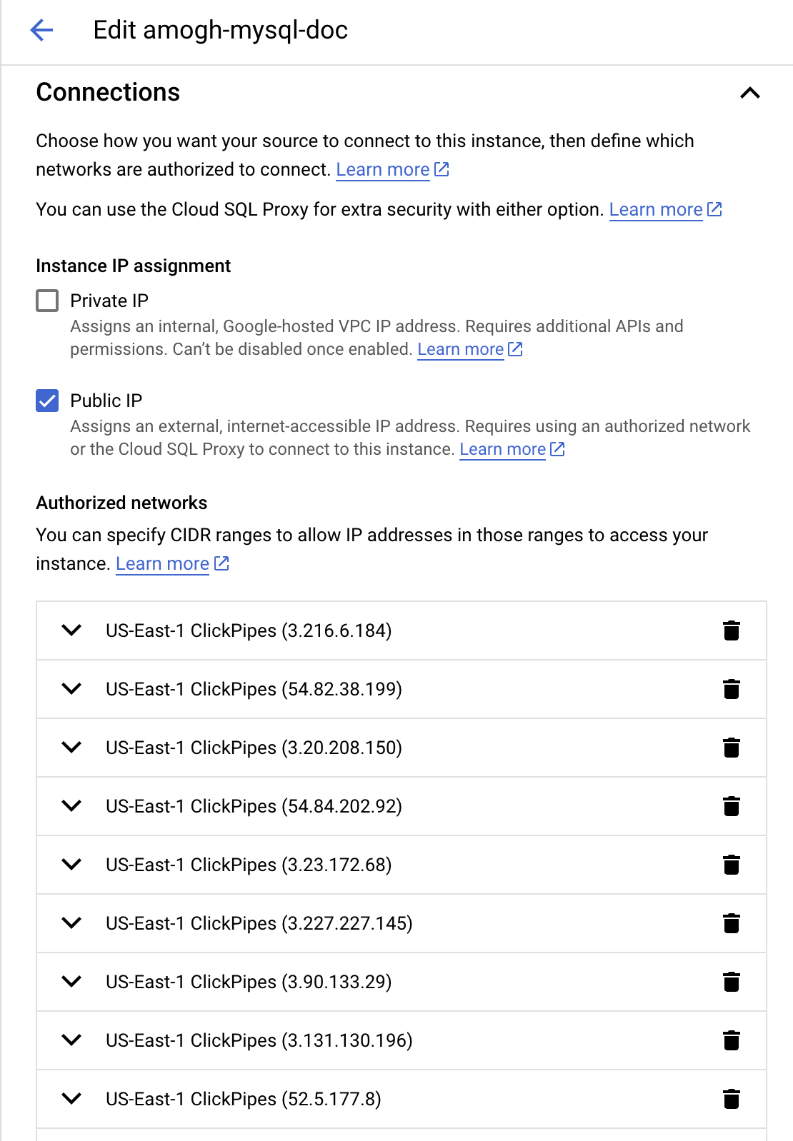 Добавление IP-адресов в allowlist в GCP MySQL