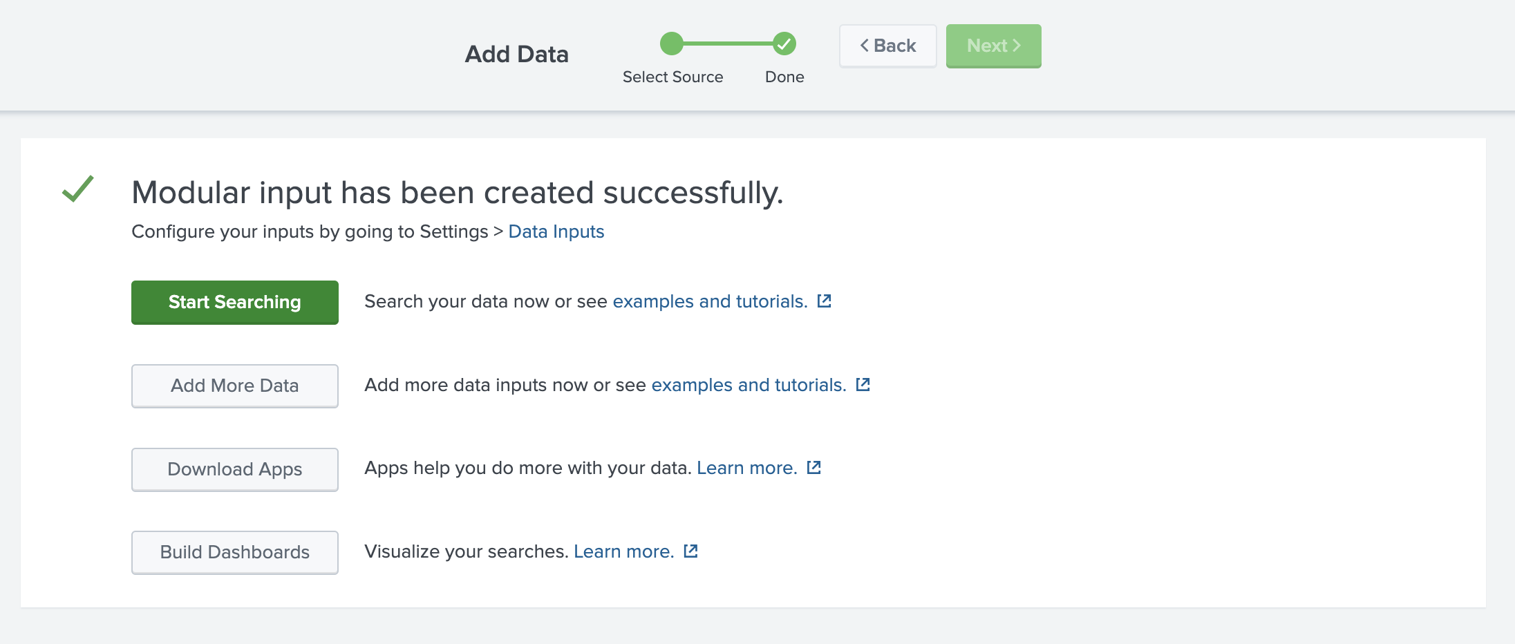 Страница конфигурации Splunk с заполненными настройками источника данных ClickHouse